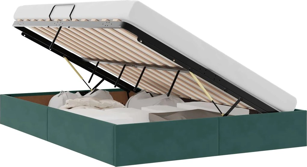 vidaXL Pat cu storage cu headboard Verde închis 140 x 200 cm Catifea