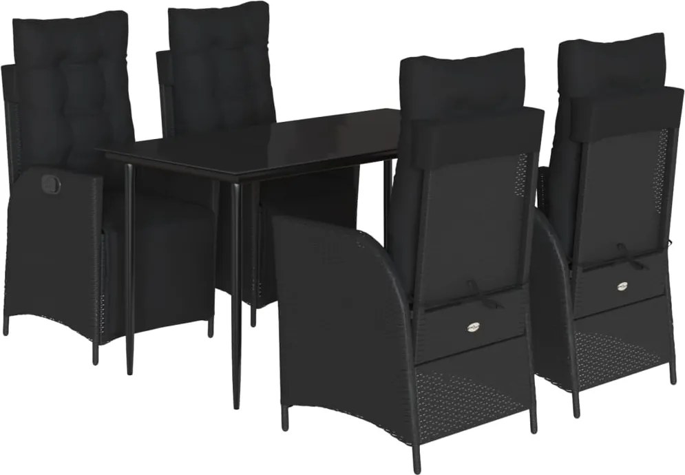 vidaXL Set mobilier de grădină cu perne, 5 piese, negru, poliratan