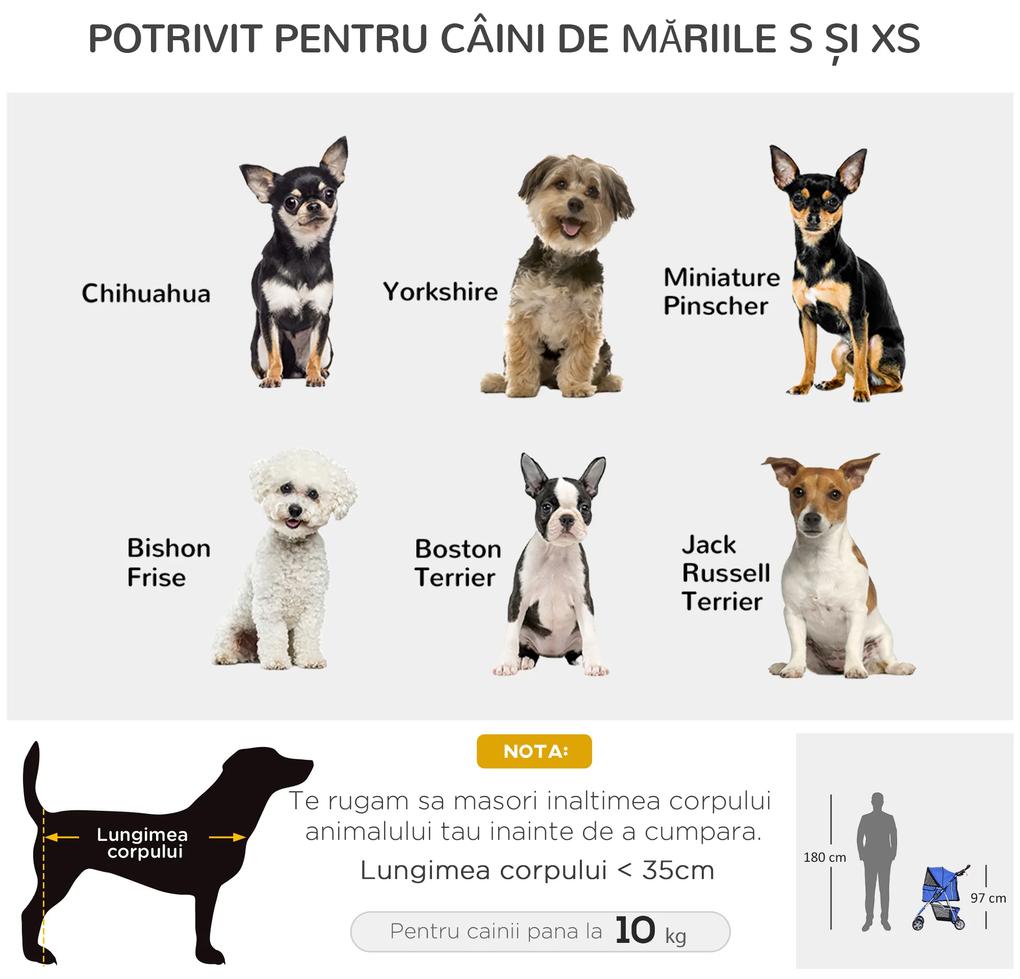 PawHut Cărucior Pliabil pentru Animale de Companie, Ușor de Transportat, Albastru, 75x45x97cm | Aosom Romania
