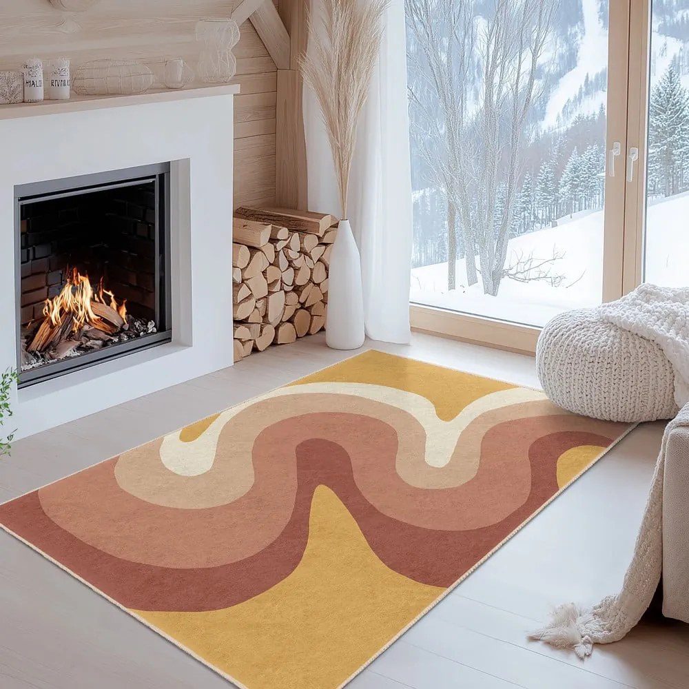 Covor tip traversă galben ocru-roz prăfuit lavabil 80x200 cm Strawberry Creamsicle – Mila Home