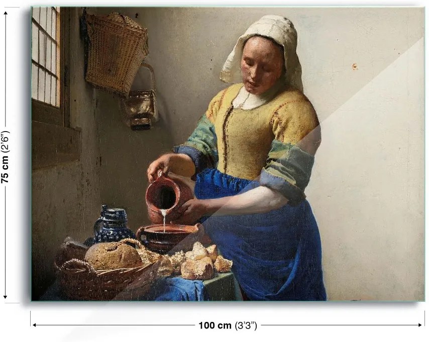 GLIX Tablou pe sticlă - The Milkmaid, Vermeer 100x75 cm