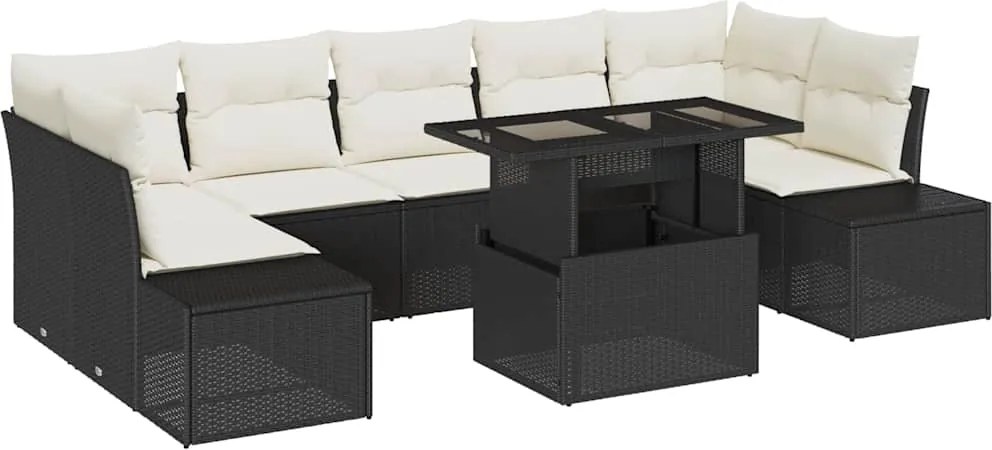 vidaXL Set de canapele pentru grădină cu pernă 8 pcs Negru și Crem