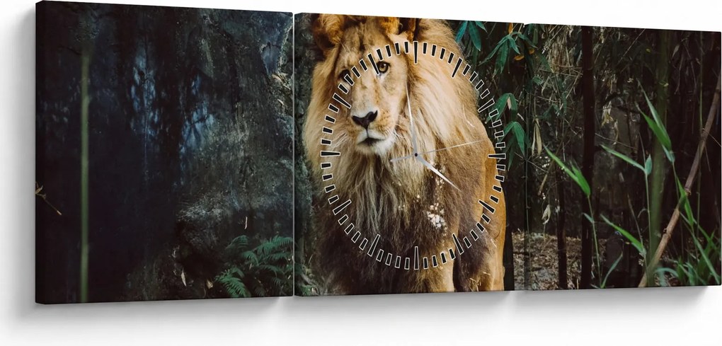 Tablou cu leu în natură (cu ceas) (90x30 cm)
