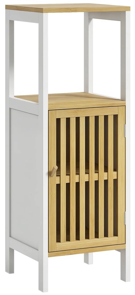 HOMCOM Coloană de baie Dulap auxiliar de baie cu 1 raft deschis 1 ușă și 1 raft reglabil 32x30x90,5 cm Natural | Aosom Romania