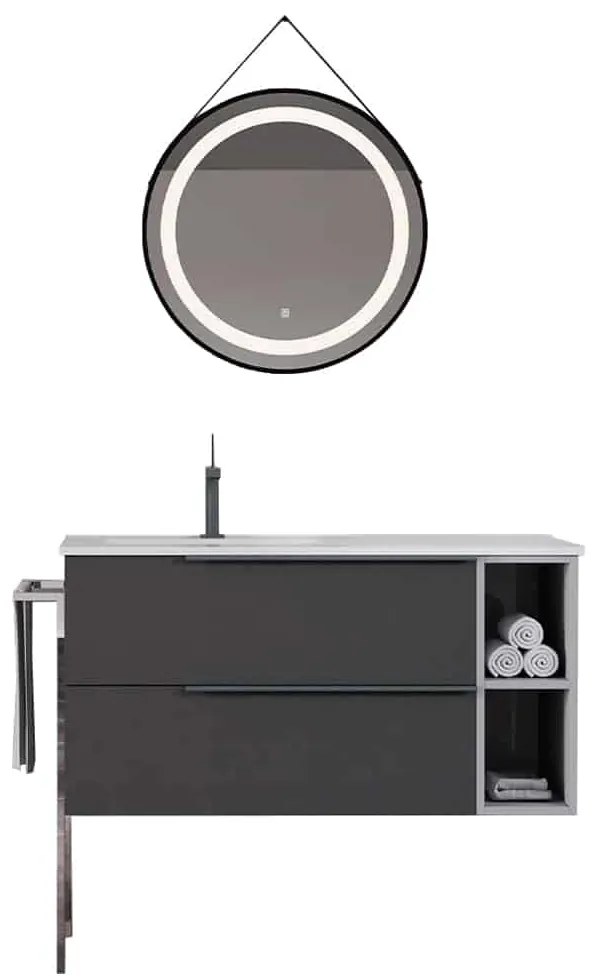 Set Mobilier Baie Suspendat Marco, Negru texturat (fara oglinda)