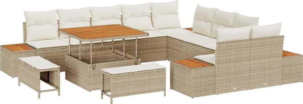 vidaXL Set de canapele pentru grădină cu pernă 13 pcs Bej Rattan poli
