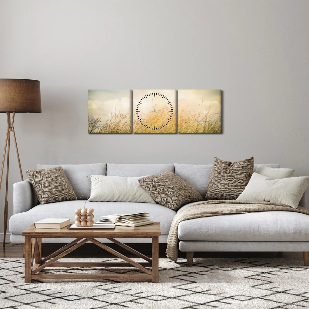 Tablou - Câmp toamna (cu ceas) (90x30 cm)