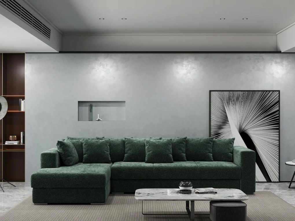 Colțar extensibil dumonde cu ladă de depozitare si sezut confortabil din spuma high-density, Gloria Euphoria Green 320x183 cm