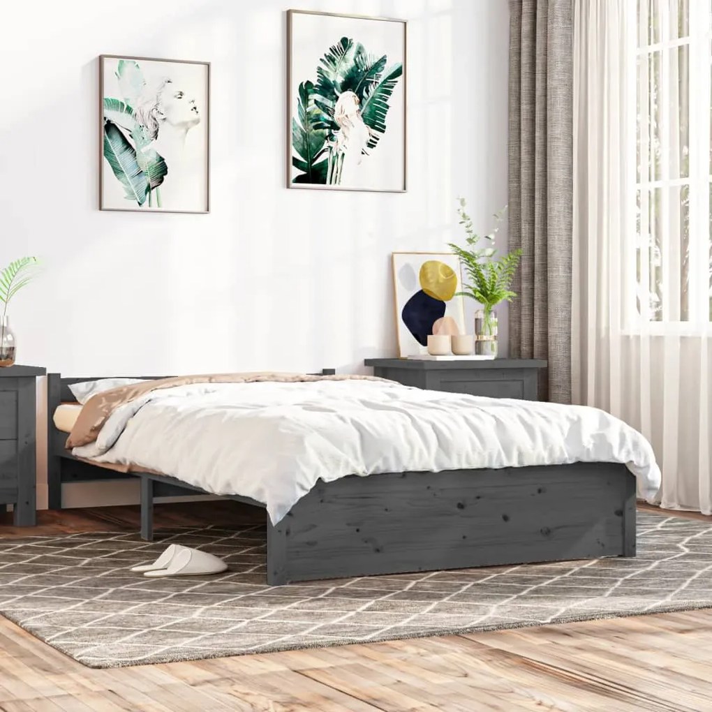 815041 vidaXL Cadru de pat, gri, 120x200 cm, lemn masiv