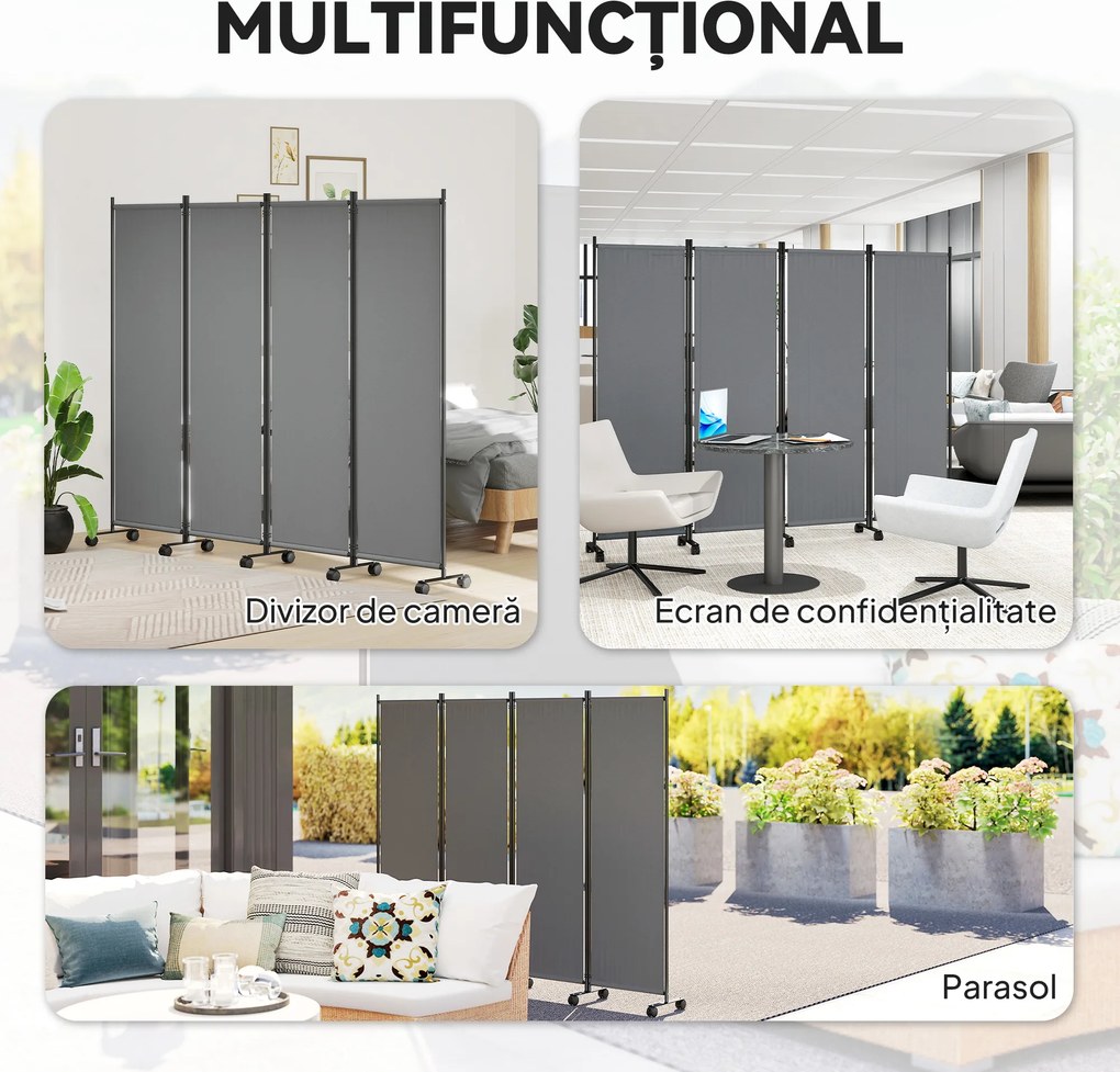 Outsunny Separator Pliabil pentru Cameră cu Roți, Paravan Mobil pentru Intimitate, 5.6ft Înălțime | Aosom Romania