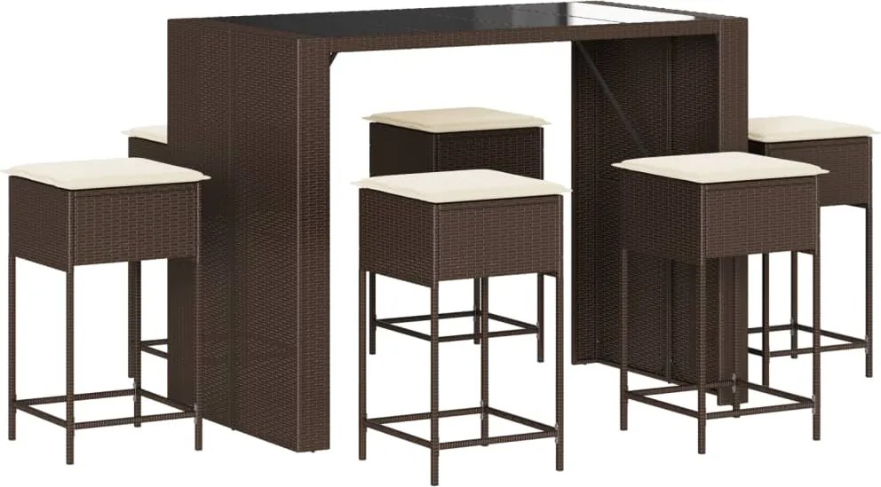 vidaXL Set de bar pentru grădină cu perne, 7 piese, maro, poliratan