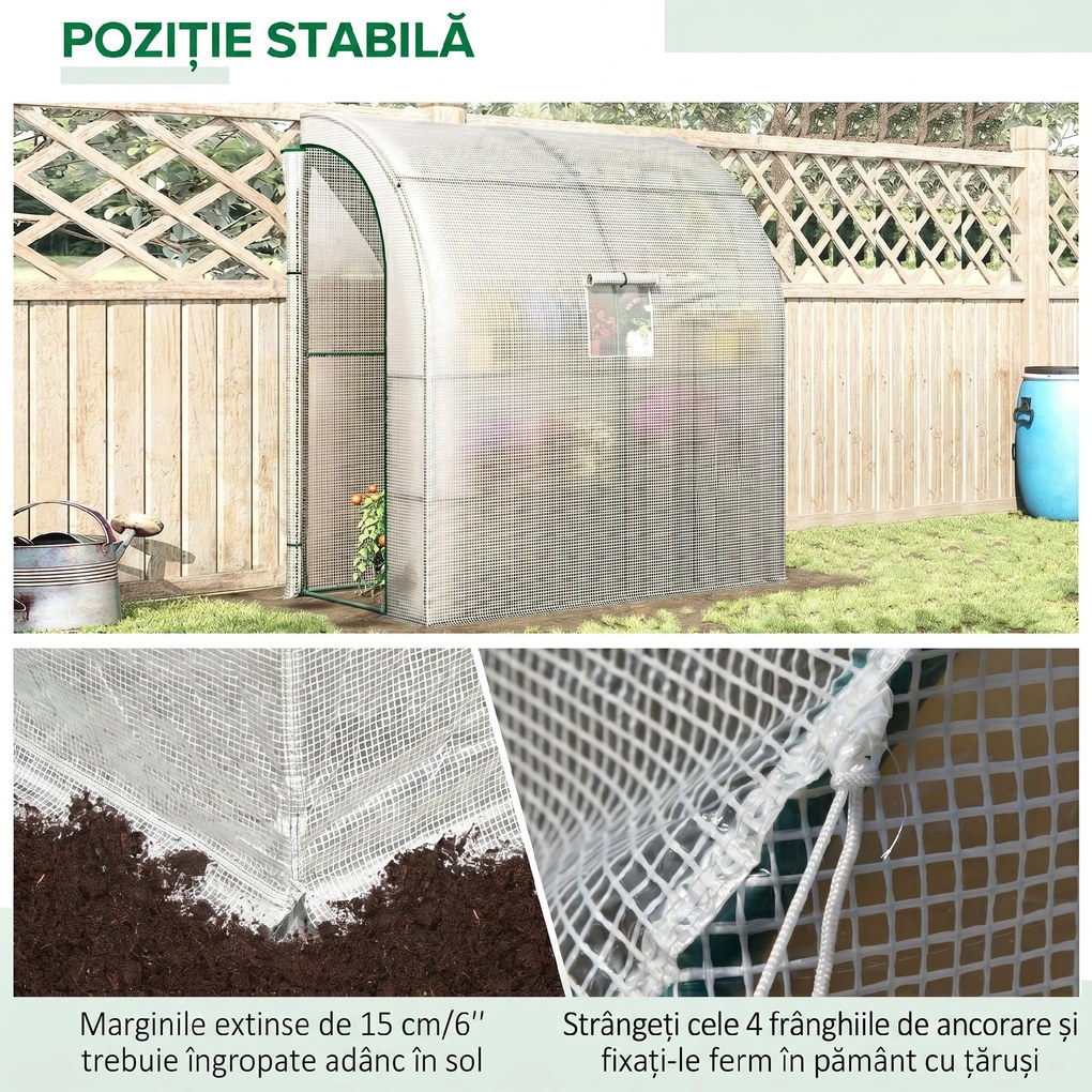 Outsunny 7' x 3' x 7' Outdoor Walk-In Greenhouse, Plant Nursery with Roll-up Windows, PE Cover, and 3 Wire Shelves, White | Aosom Romania