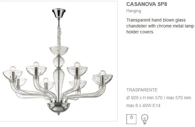 Candelabru 8 brate LUX diam. 92cm CASANOVA SP8 044255 transparent IDL