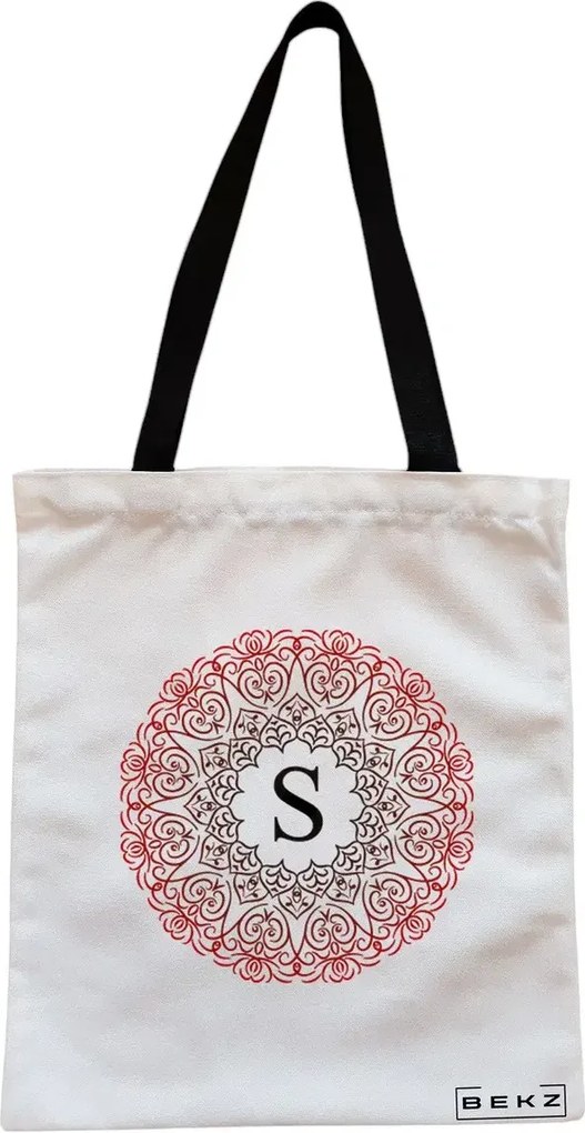 Sacosa de Panza pentru Cumparaturi, Geanta Tote, Cu litera S si Mandala, Cu fermoar, 38x34.5 cm, Alba, BEKZ®
