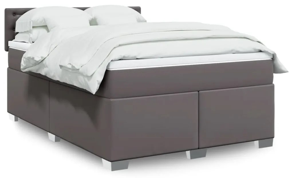 3288430 vidaXL Pat box spring cu saltea, gri, 160x200 cm, piele ecologică