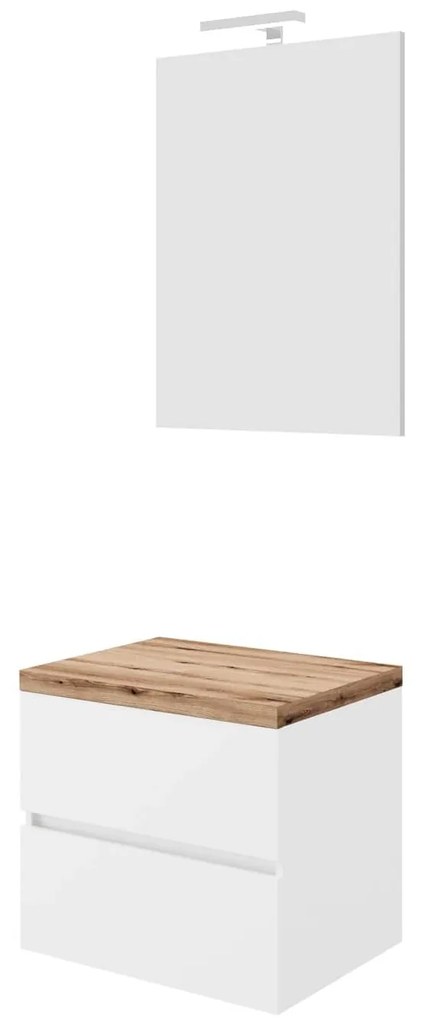 Set mobilier baie cu blat 60 cm imitatie lemn si oglinda cu LED si lampa, SaviniDue