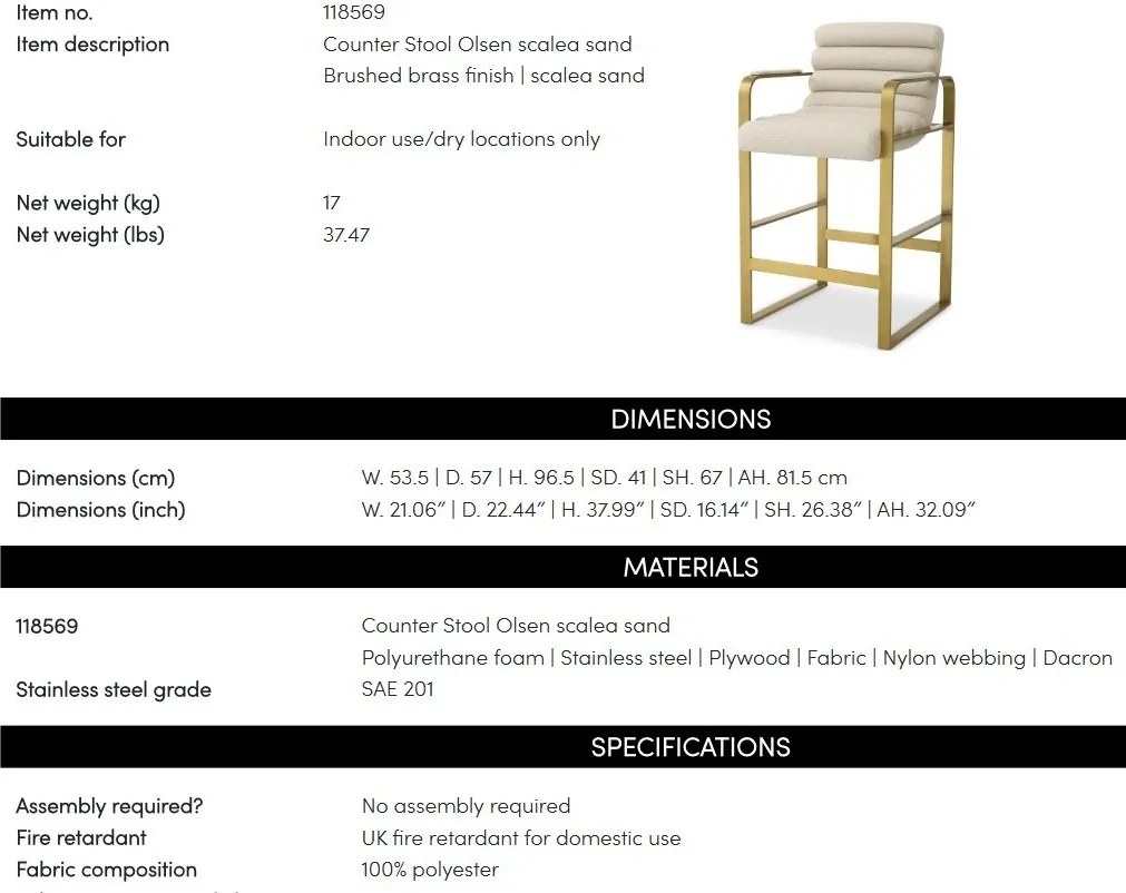 Scaun de bar elegant design LUX Counter Olsen, scalea sand