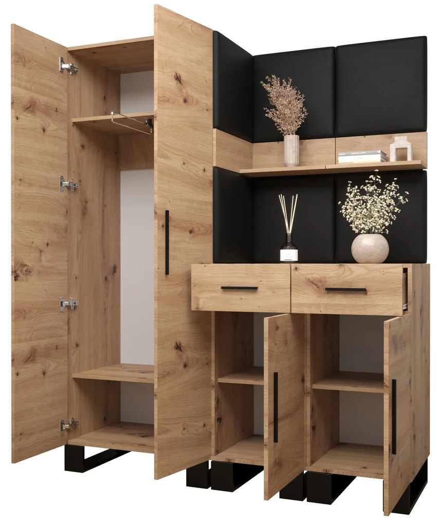 Set mobilier pentru hol Amanda 7 (Stejar artisan + piele ecologică Negru). 1085919