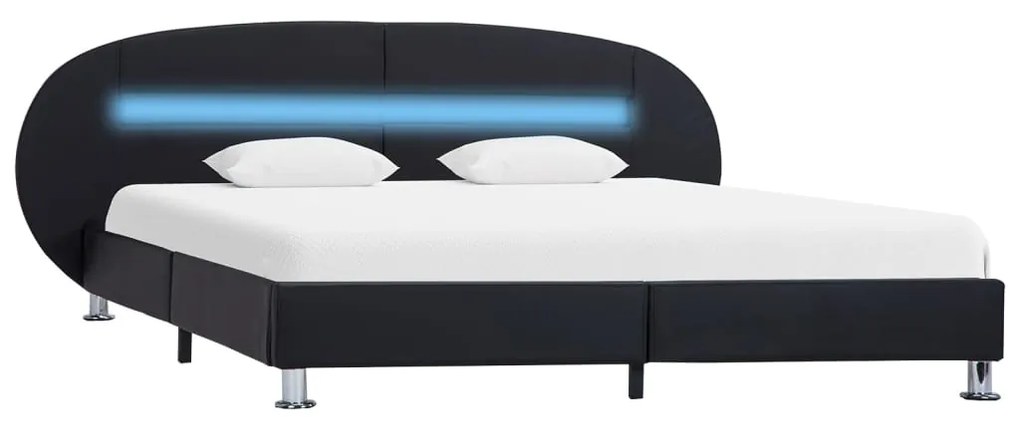 285431 vidaXL Cadru de pat cu LED, negru, 180 x 200 cm, piele ecologică