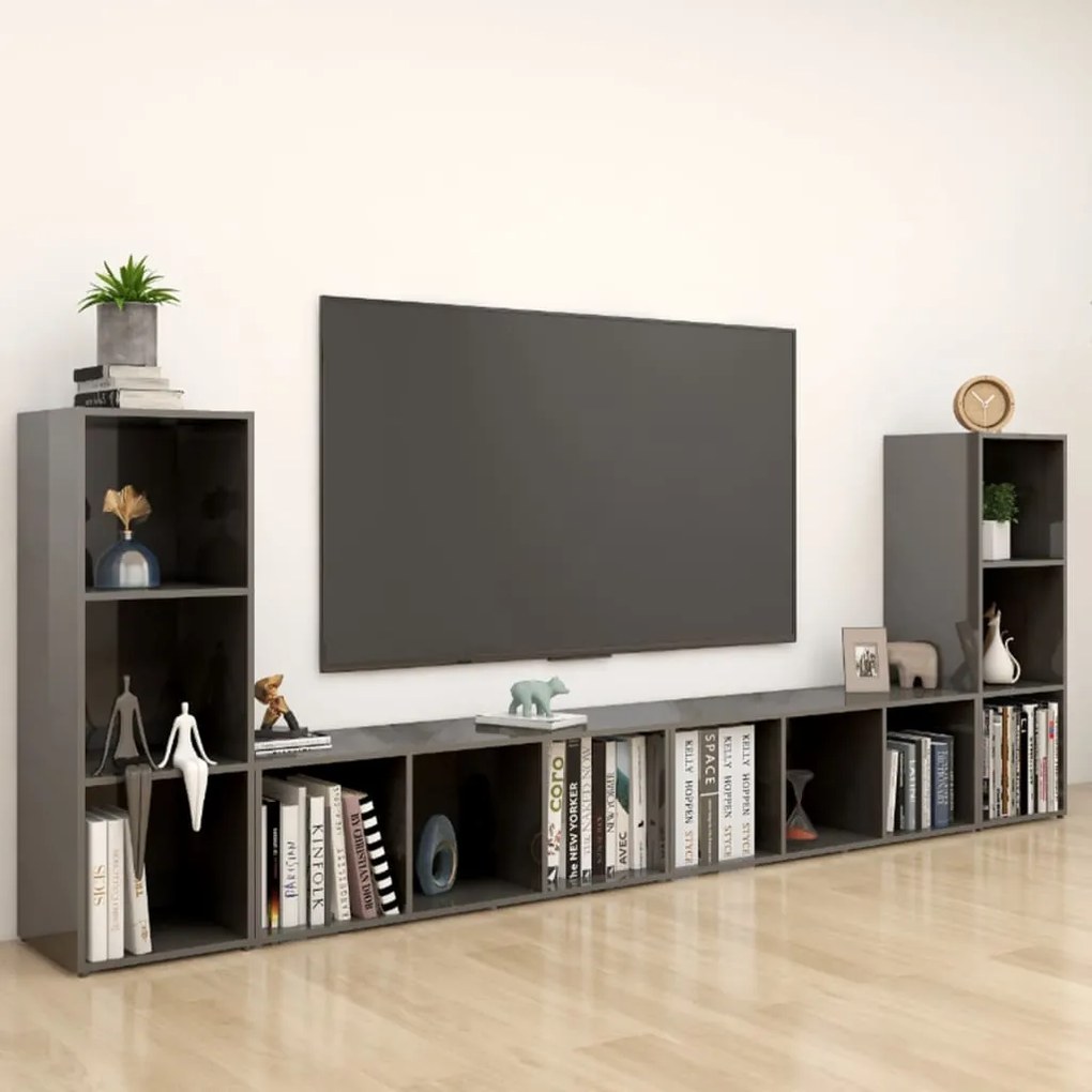 3080041 vidaXL Dulapuri TV, 4 buc, gri extralucios 107x35x37 cm lemn prelucrat