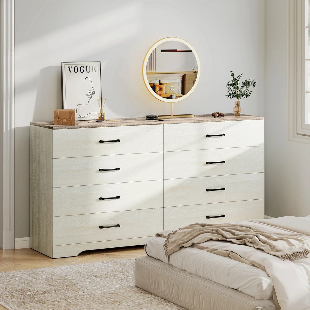 HOMCOM Comodă cu 8 Sertare pentru Dormitor, Modernă, cu Mânere, Spațioasă pentru Sufragerie, Cameră și Hol, 140x40x86 cm, Nuc și Gri Deschis | Aosom Romania