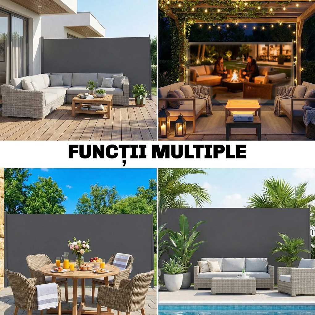 Outsunny Paravan Lateral Retractabil Impermeabil și UV50+, din Aluminiu, Oțel și Poliester, 420x185 cm, Gri Închis | Aosom Romania