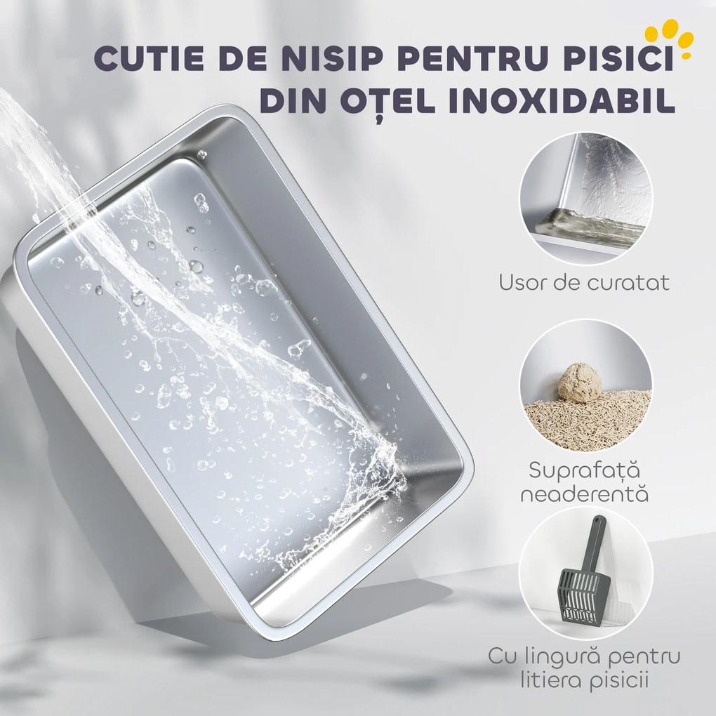 PawHut Litieră pentru Pisici Impermeabilă cu Tavă și Paletă, Alb | Aosom Romania