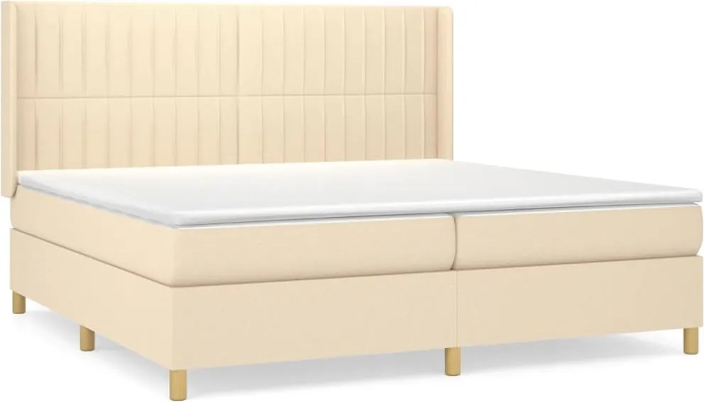 vidaXL Pat box spring cu saltea, crem, 200x200 cm, textil