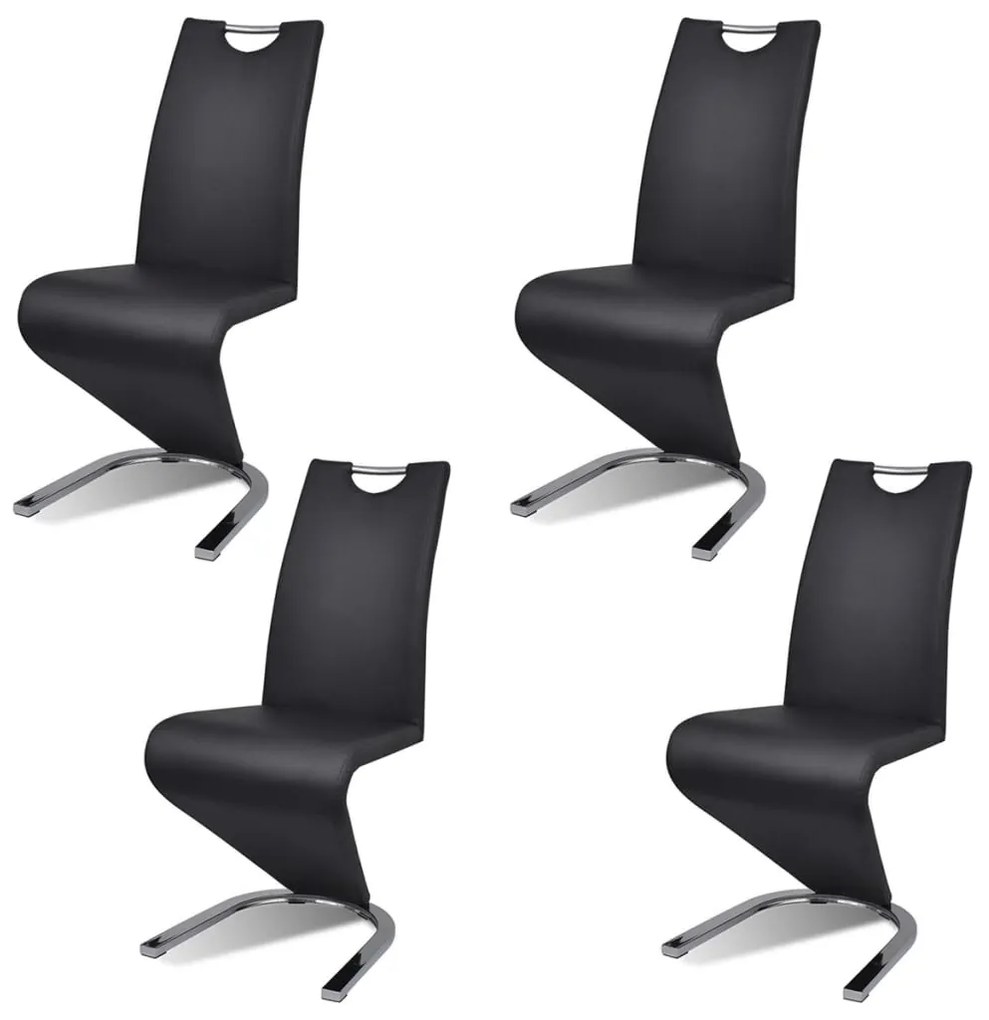 Scaune de bucatarie, 4 buc., negru, piele ecologica 4, Negru, In forma literei U