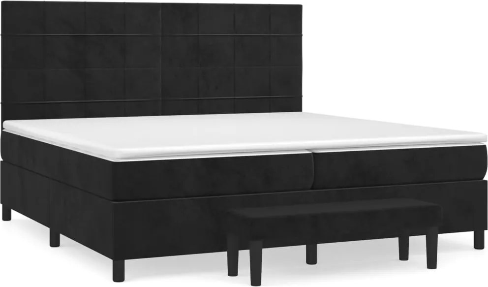 vidaXL Pat box spring cu saltea, negru, 200x200 cm, catifea