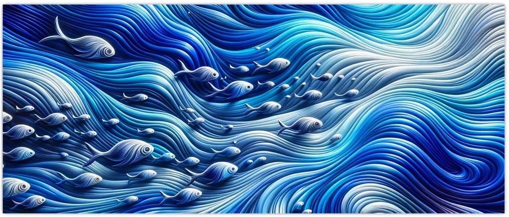 Tablou – Pești în valuri (120x50 cm)