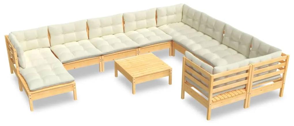 3097037 vidaXL Set mobilier grădină cu perne crem, 11 piese, lemn de pin