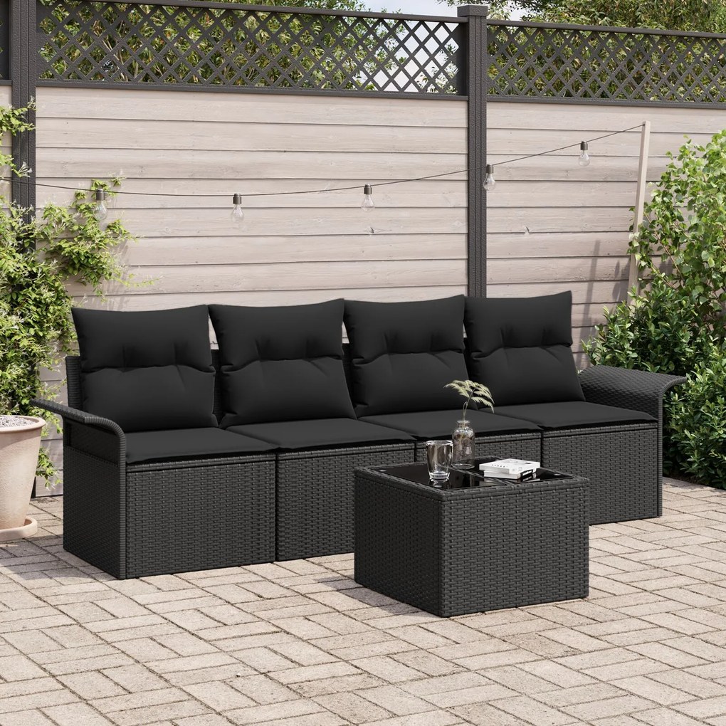 vidaXL Set de canapele pentru grădină 5 pcs Negru Rattan poli