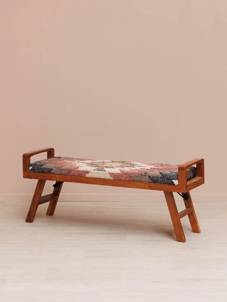 Bancheta din bumbac si lemn de acacia, Indian Kilim