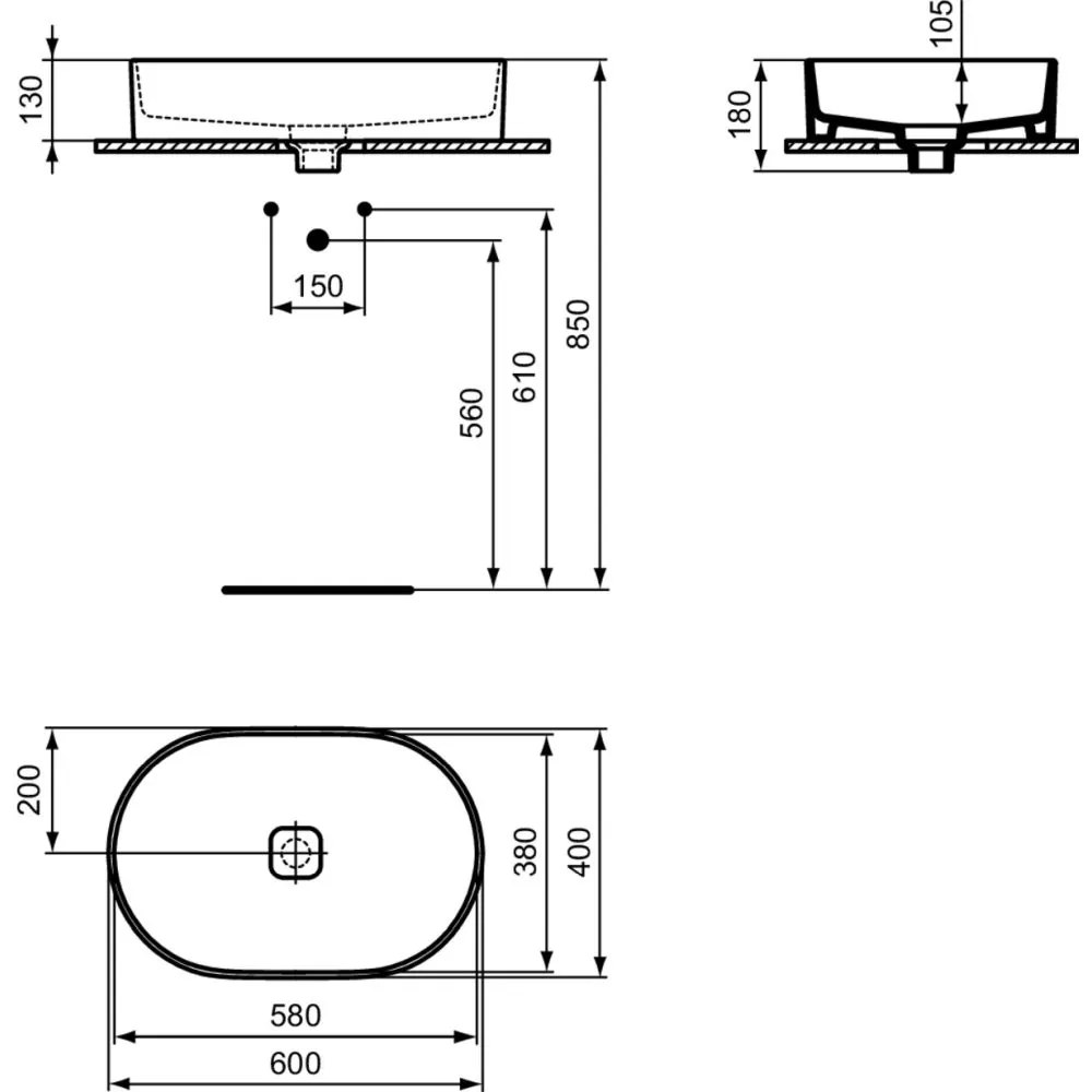 Lavoar pe blat alb 60 cm, oval, Ideal Standard Strada II Ovala