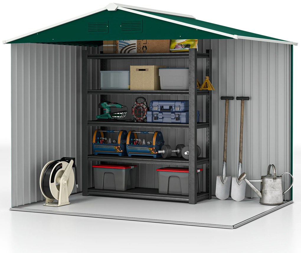 Outsunny Magazie de Grădină 3.6m² din Oțel, cu 2 Uși Glisante și 4 Ferestre de Ventilație, 236x174x190 cm, Verde | Aosom Romania