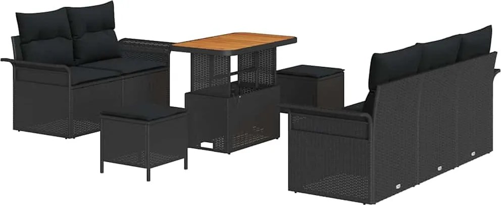 vidaXL Set de canapele pentru grădină cu pernă cu pernă 8 pcs Negru