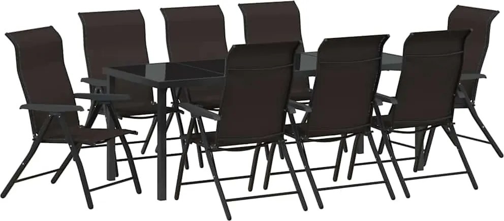 vidaXL Set de masă pentru grădină 9 pcs Cafea neagră