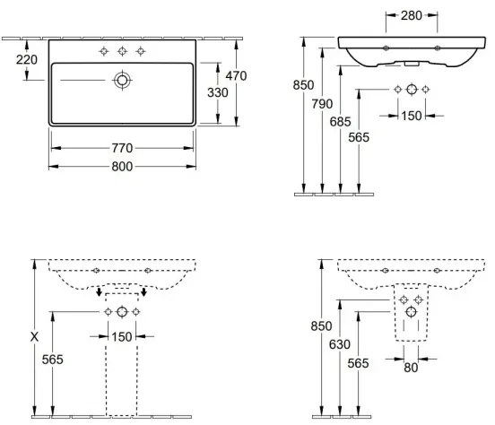 Villeroy & Boch 41568001 - Lavoar suspendat AVENTO 80 x 47 cm ceramică/alb