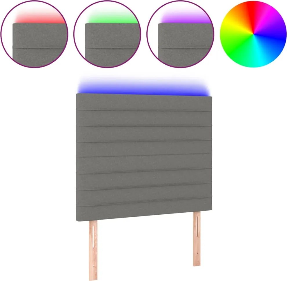 vidaXL Tăblie de pat cu LED, gri închis, 80x5x118/128 cm, textil