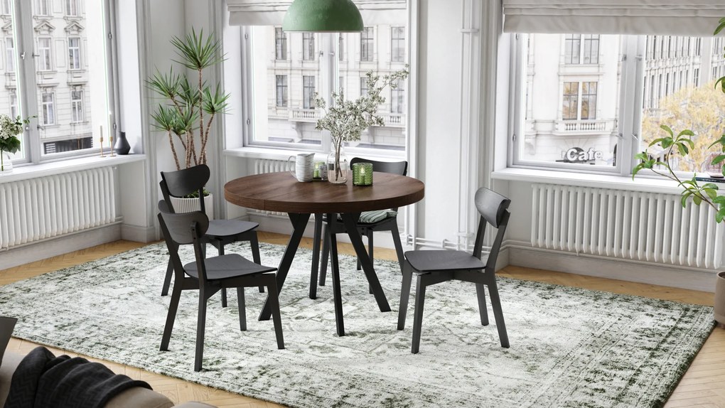 Mazzoni EXPANSO Stejar Maro/picioare negre - MASĂ MARE ROTUNDĂ Ø110 EXTENSIBILĂ PÂNĂ LA 310 cm CU PICIOARE Y LOFT/INDUSTRIALĂ