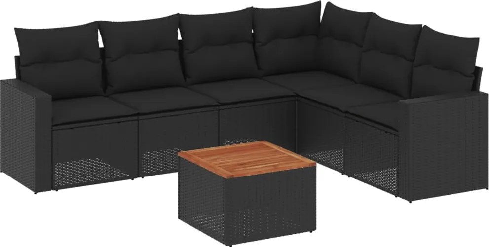 vidaXL Set canapele de grădină cu perne, 7 piese, negru, poliratan