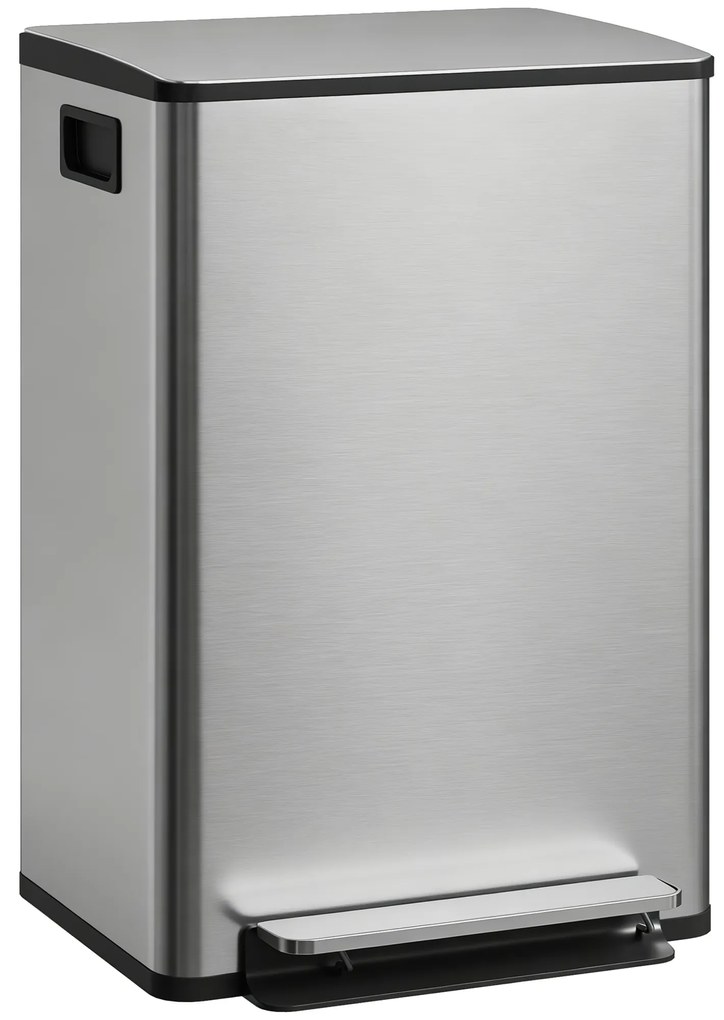 HOMCOM Coș de gunoi bucătărie 50L, coș cu pedală, găleată interioară detașabilă, capac cu închidere silențioasă, 41,7x36,6x62cm, argintiu | Aosom Romania