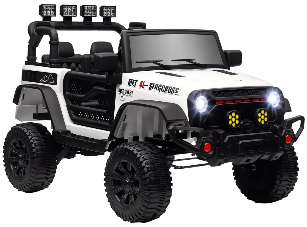 AIYAPLAY Mașină Electrică pentru Copii +3 Ani cu Baterie 12V Telecomandă Faruri LED Claxon Muzică Alb | Aosom Romania