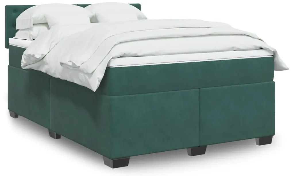 vidaXL Pat box spring cu saltea, verde închis, 140x200 cm, catifea
