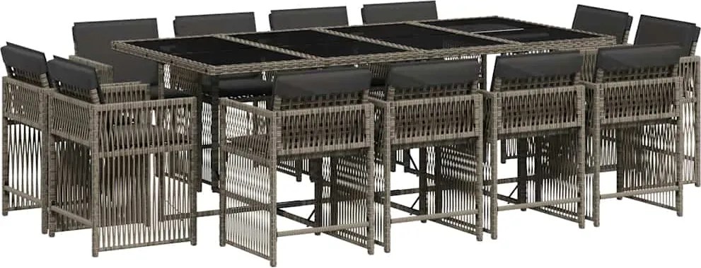 vidaXL Set mobilier de grădină cu perne, 13 piese, gri, poliratan