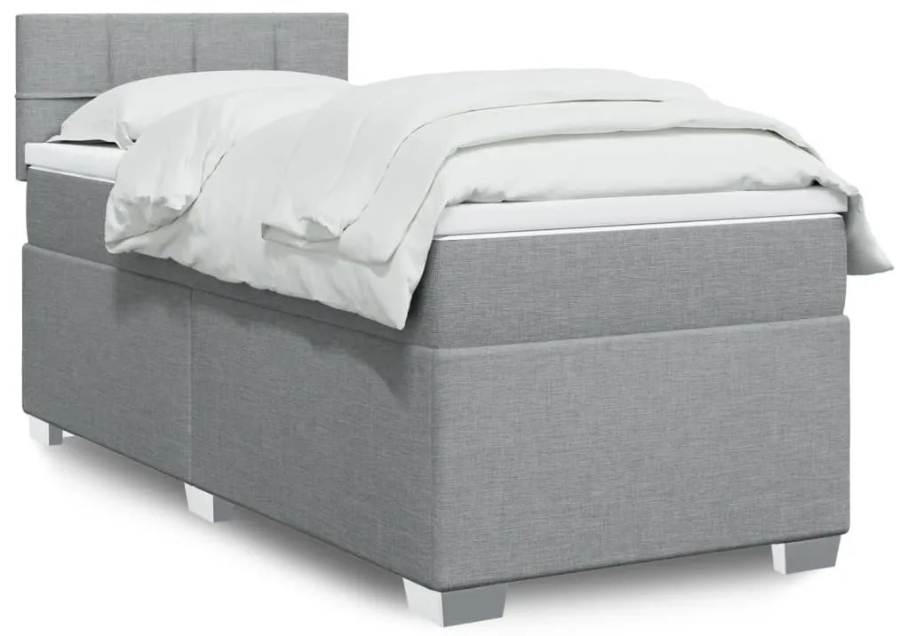 vidaXL Pat continental cu saltea, gri deschis, 80x200 cm, textil