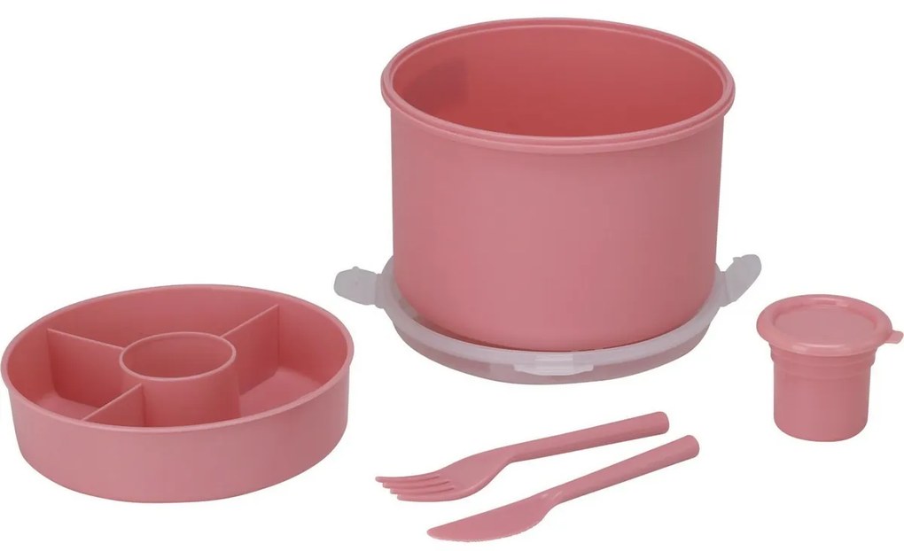 Caserolă de prânz cu bol pentru dressing șicu tacâmuri, roz