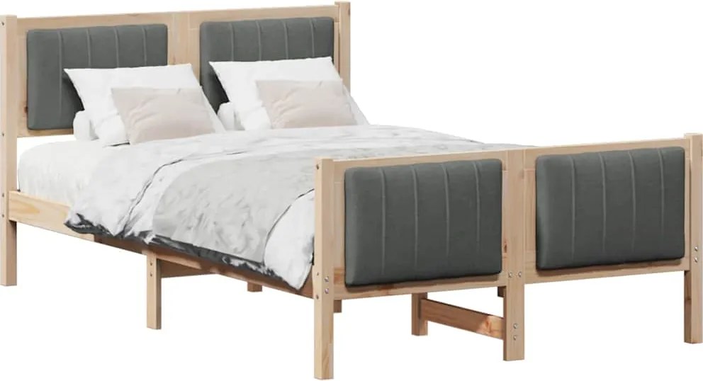 vidaXL Cadru de pat maro și gri închis 120 x 200 cm Lemn masiv de pin