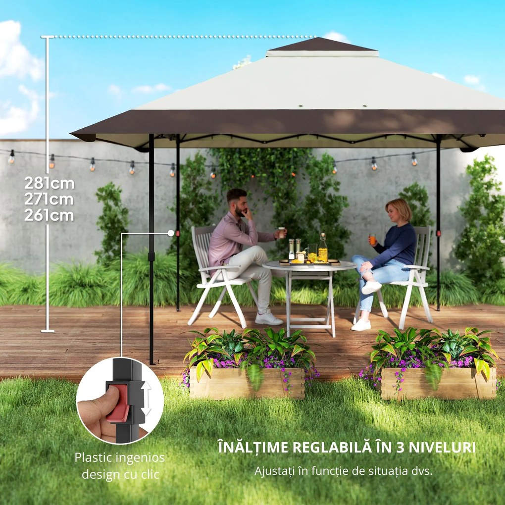 Outsunny Pavilion de grădină 4 x 4 m, cort de grădină cu pereți din plasă, protecție UPF50+, cort de petrecere cu înălțime reglabilă, Bej | Aosom Romania